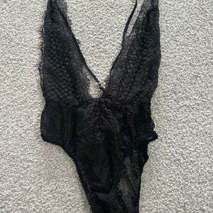 Victoria's Secret Black Lace Deep V Teddy